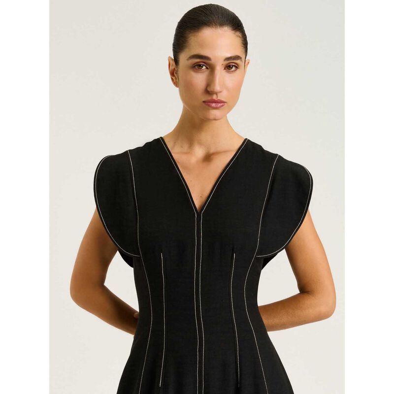 Veronika Maine Satin Back Faille V-Neck Panelled Midi Dress image number 3